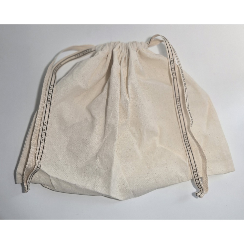 Tory Burch Drawstring Dust Bag Ivory Canvas Logo Strap 12.5x9.25